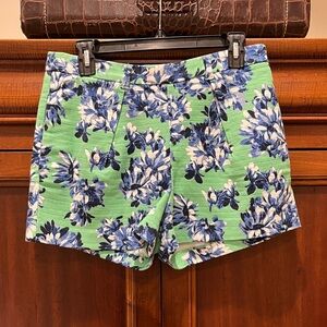 J. Crew High Waist Floral Green and Blue Shorts
